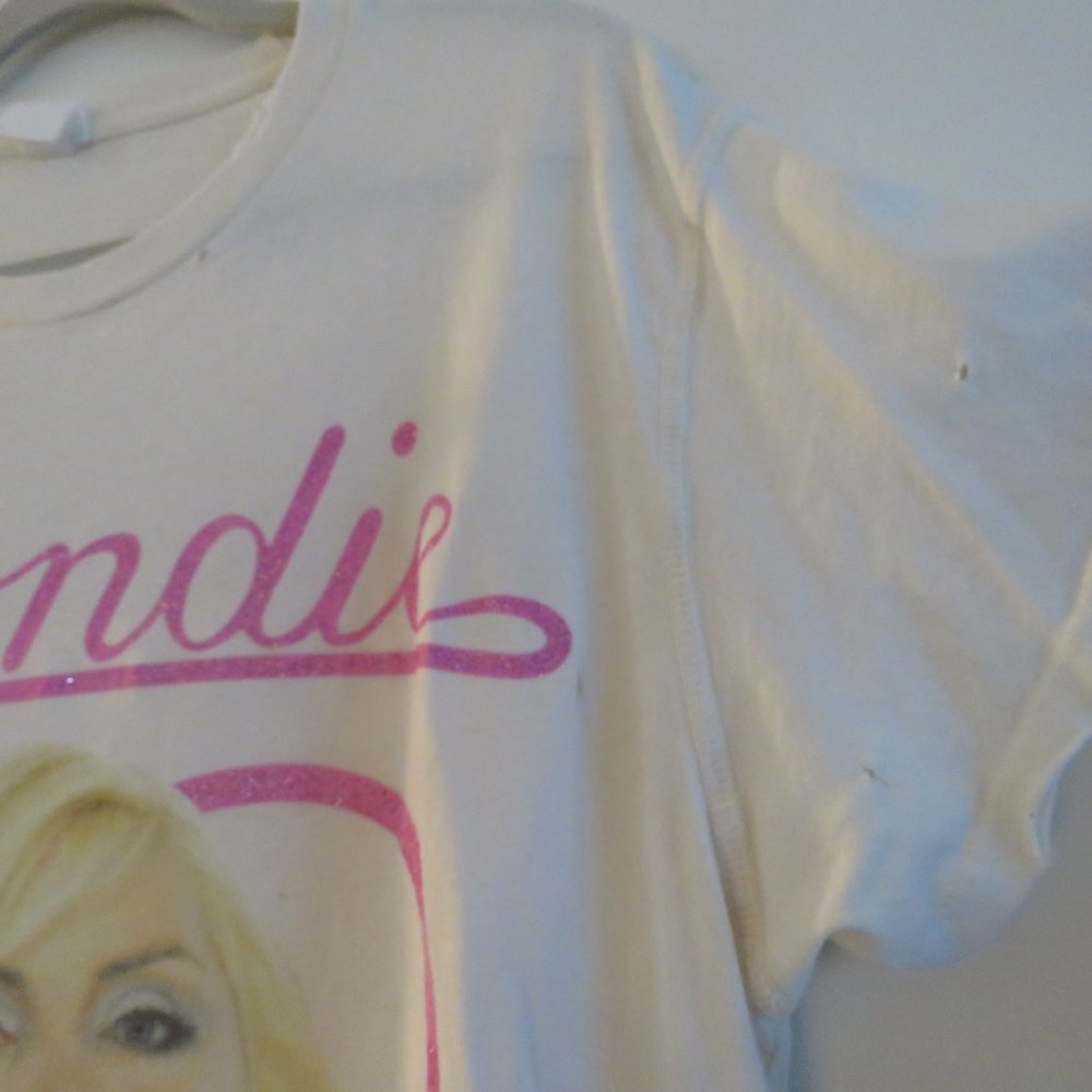 MADEWORN Blondie Distressed Pink Glitter Off White Cotton Graphic Tee T Shirt M - Picture 8 of 14